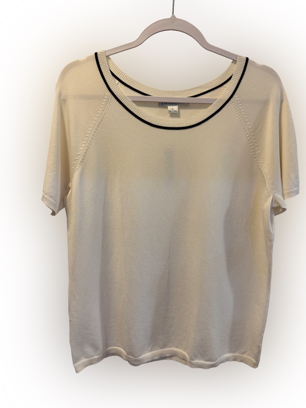 NWT Pendleton Silk Blend Knit Short Sleeve Top in Off White, Size L - Picture 2 of 6